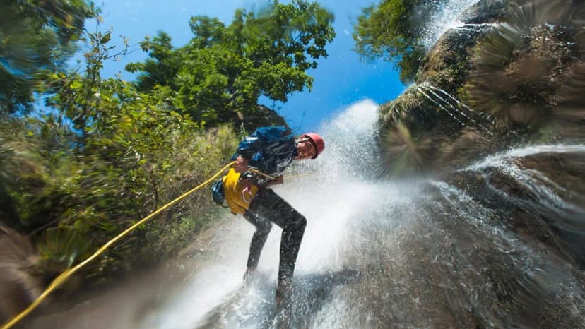 Canyoning down a waterfall